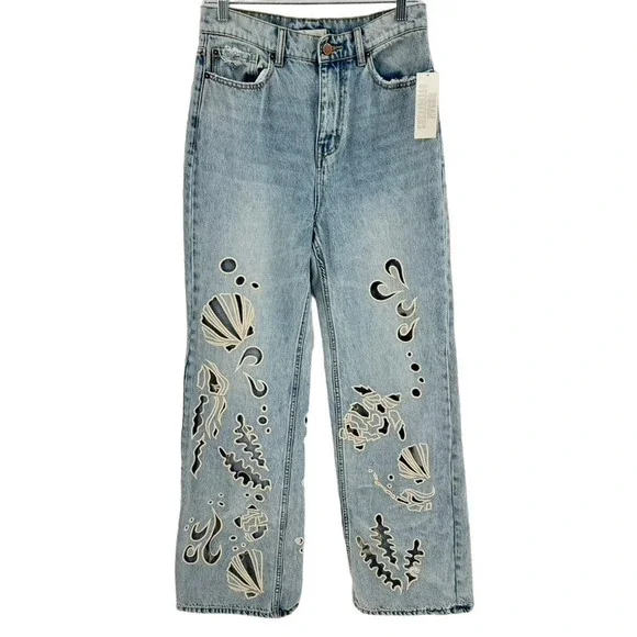 BDG Light Blue Flare Jeans with Artistic Patterns - Picture 2 of 15